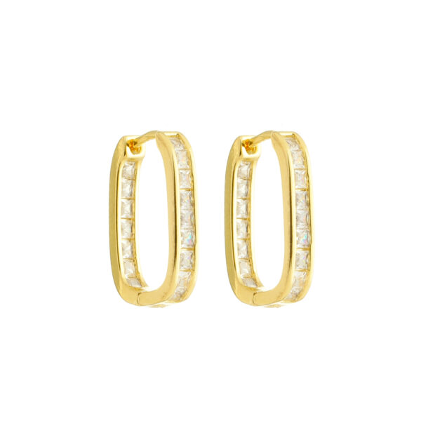 Brinco Argola Retangular Cravejada - Banhada a Ouro 18k