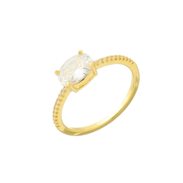 Anel Solitário Elegance Dourado com Zircônia Oval