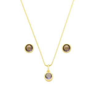 Conjunto Clássico com Pedra Roxa - Banhada a Ouro 18k