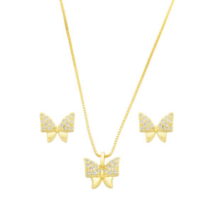 Conjunto Laço com Zircônias- Banhado a Ouro 18k