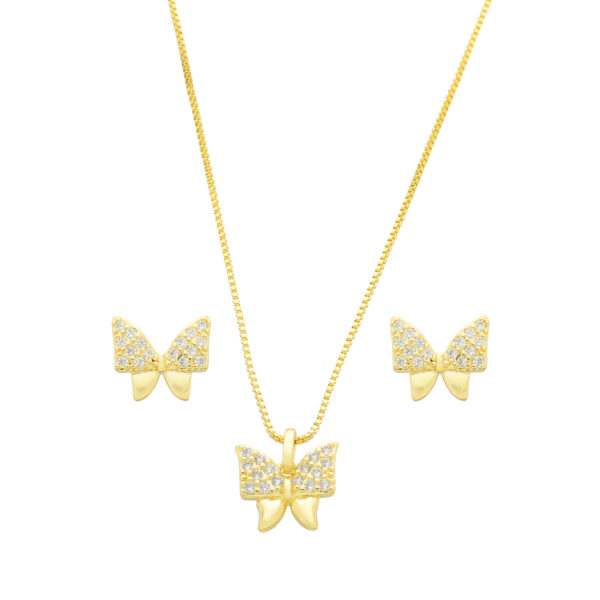 Conjunto Laço com Zircônias- Banhado a Ouro 18k